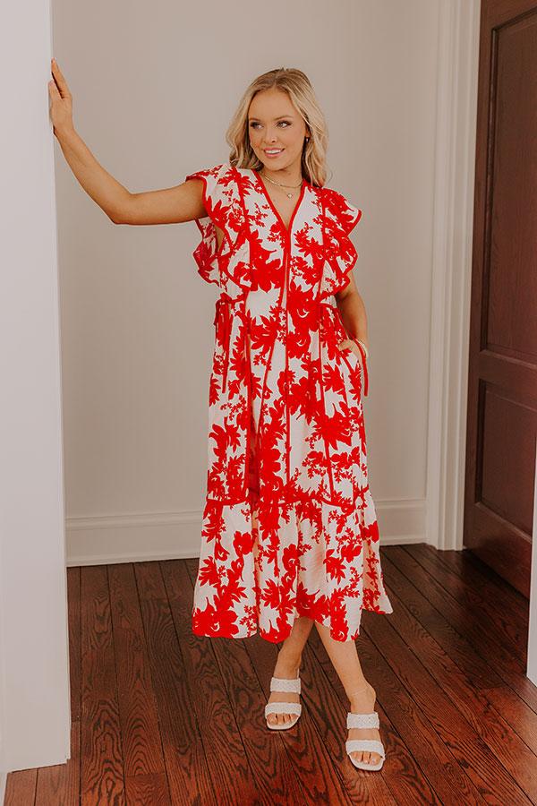 Honey And Hibiscus Floral Midi Dress in Red Product Image