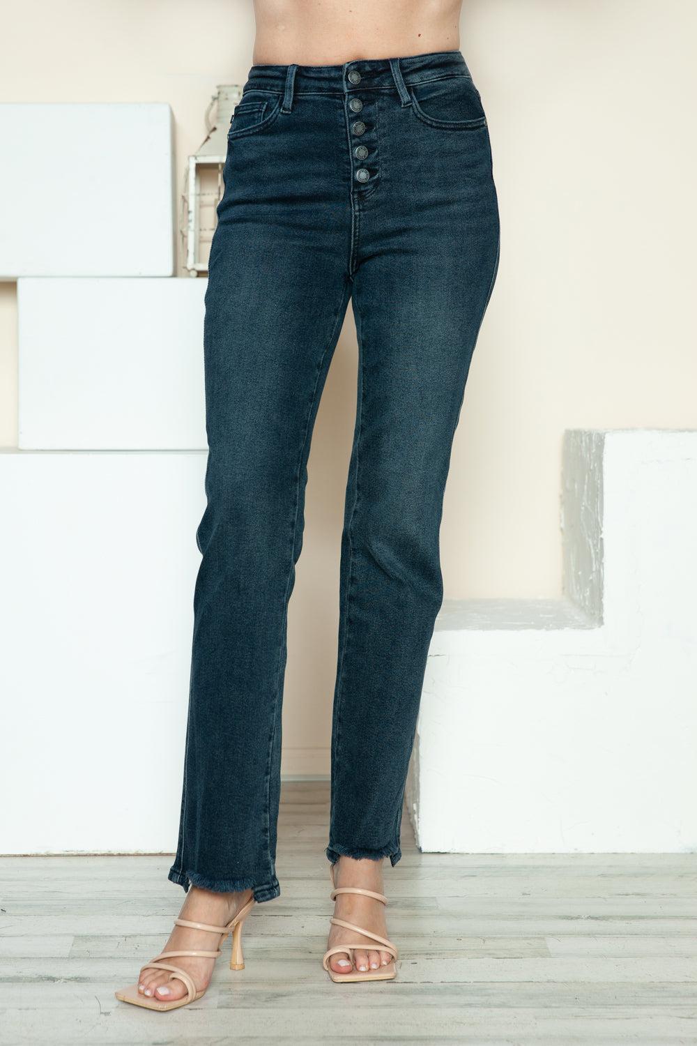 Meaghan Mid-Rise Button Fly Hem Destroy Straight Judy Blue Jeans - ONLINE EXCLUSIVE! Product Image