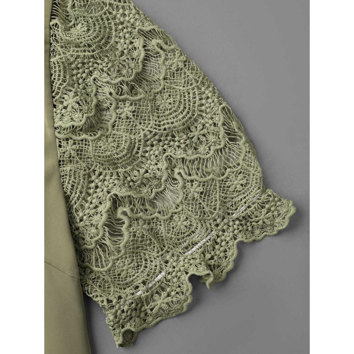 Plus Size Sage Lace Patchwork Scalloped Neck Front-Placket Blouse Women Elegant Half Sleeve V-neck Everyday Blouses BloomChic 12/L Product Image