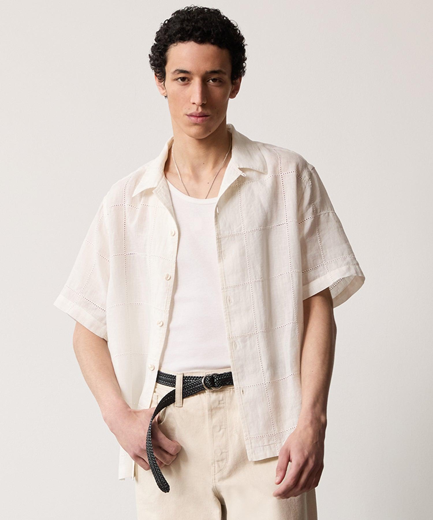 Boxy Fit Embroidered Ajour Shirt in White Product Image
