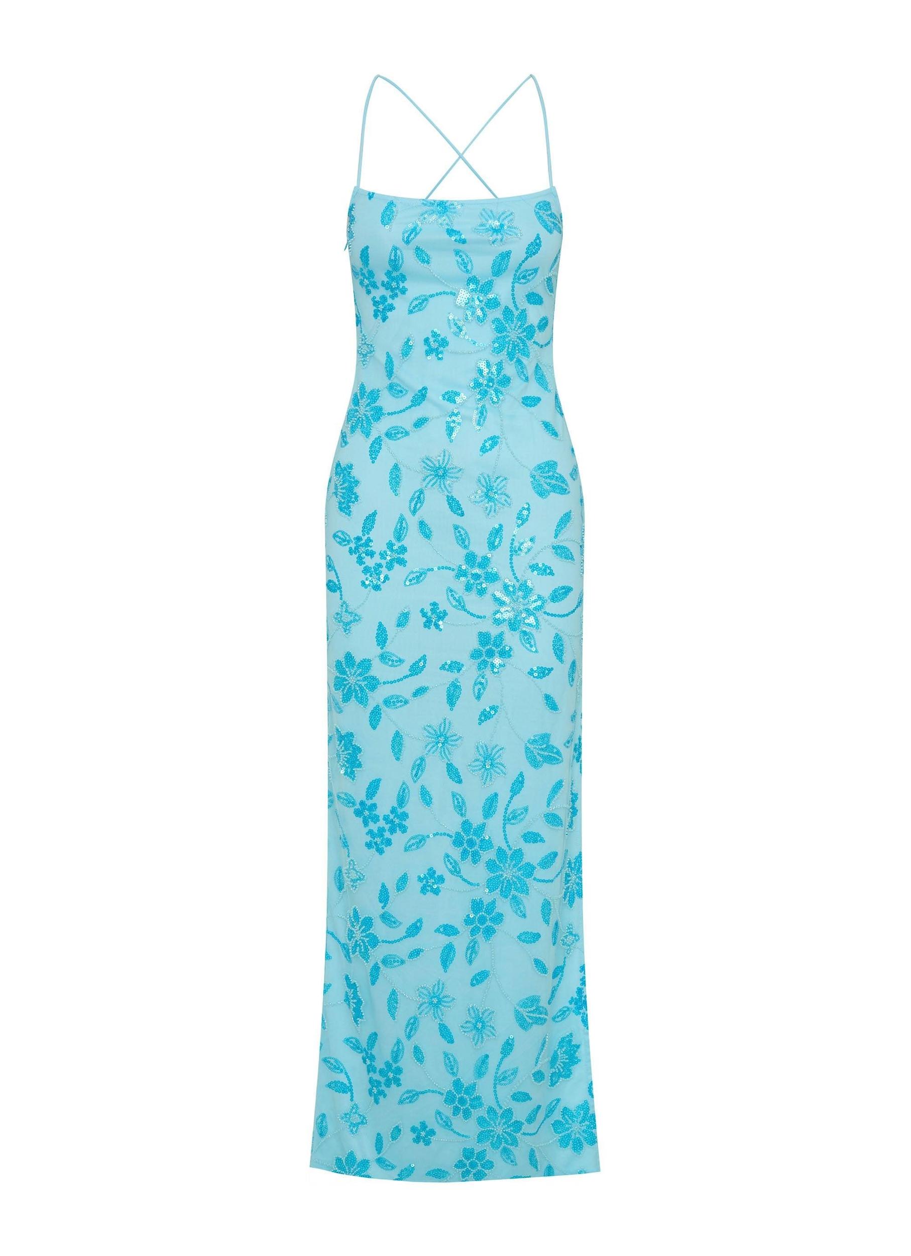 Bright Lights Beaded Maxi Dress - Blue Product Image
