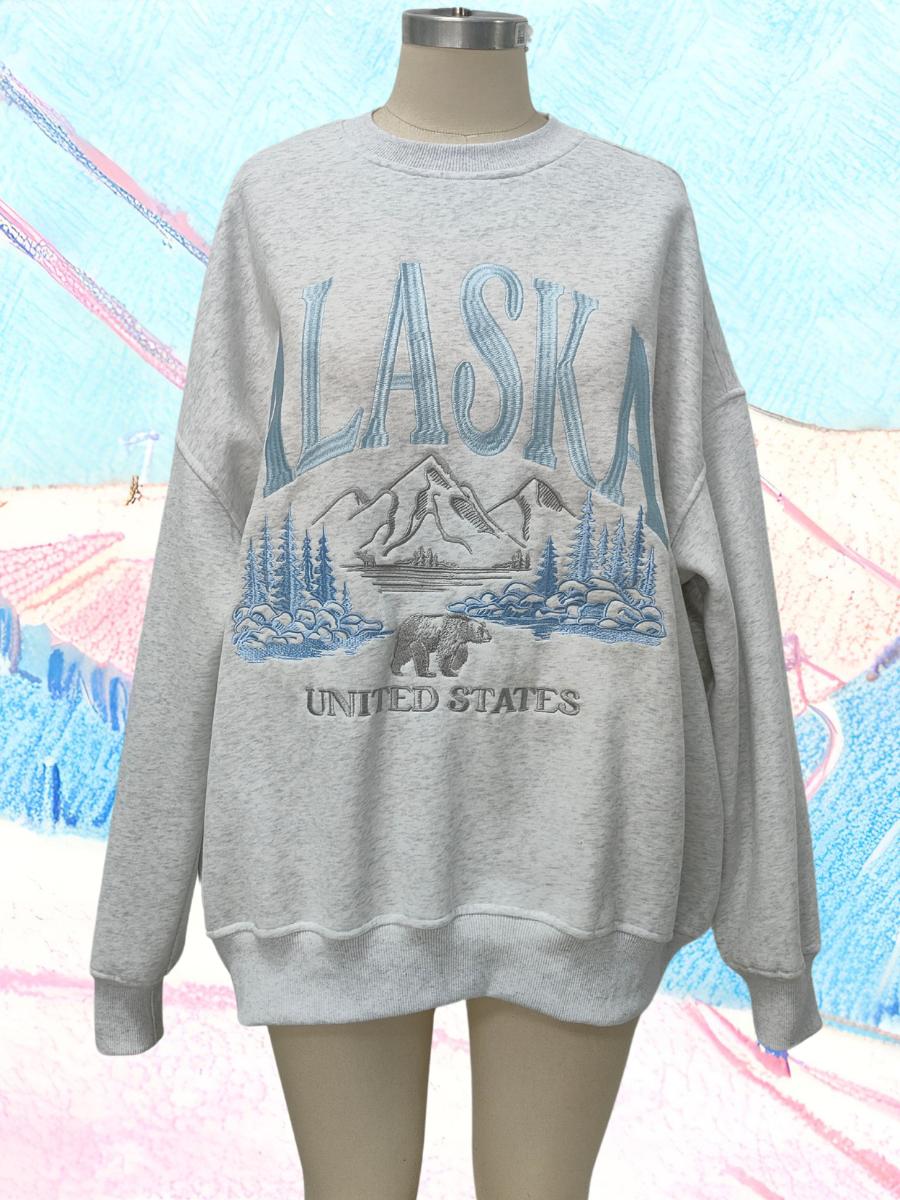 Pearl Grey Alaska Detailed Embroider Sweatshirt Product Image