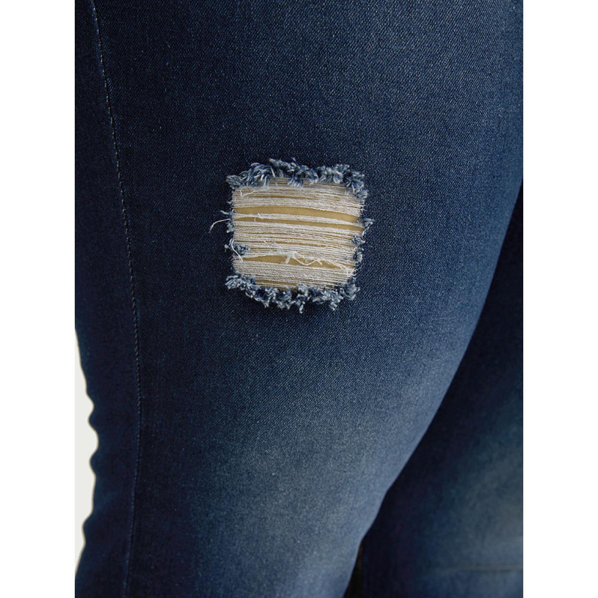 Plus Size Ripped Roll Hem Pocket Very Stretchy Jeans Women Indigo Casual Plain Plain High stretch Jeans BloomChic 10/M Product Image