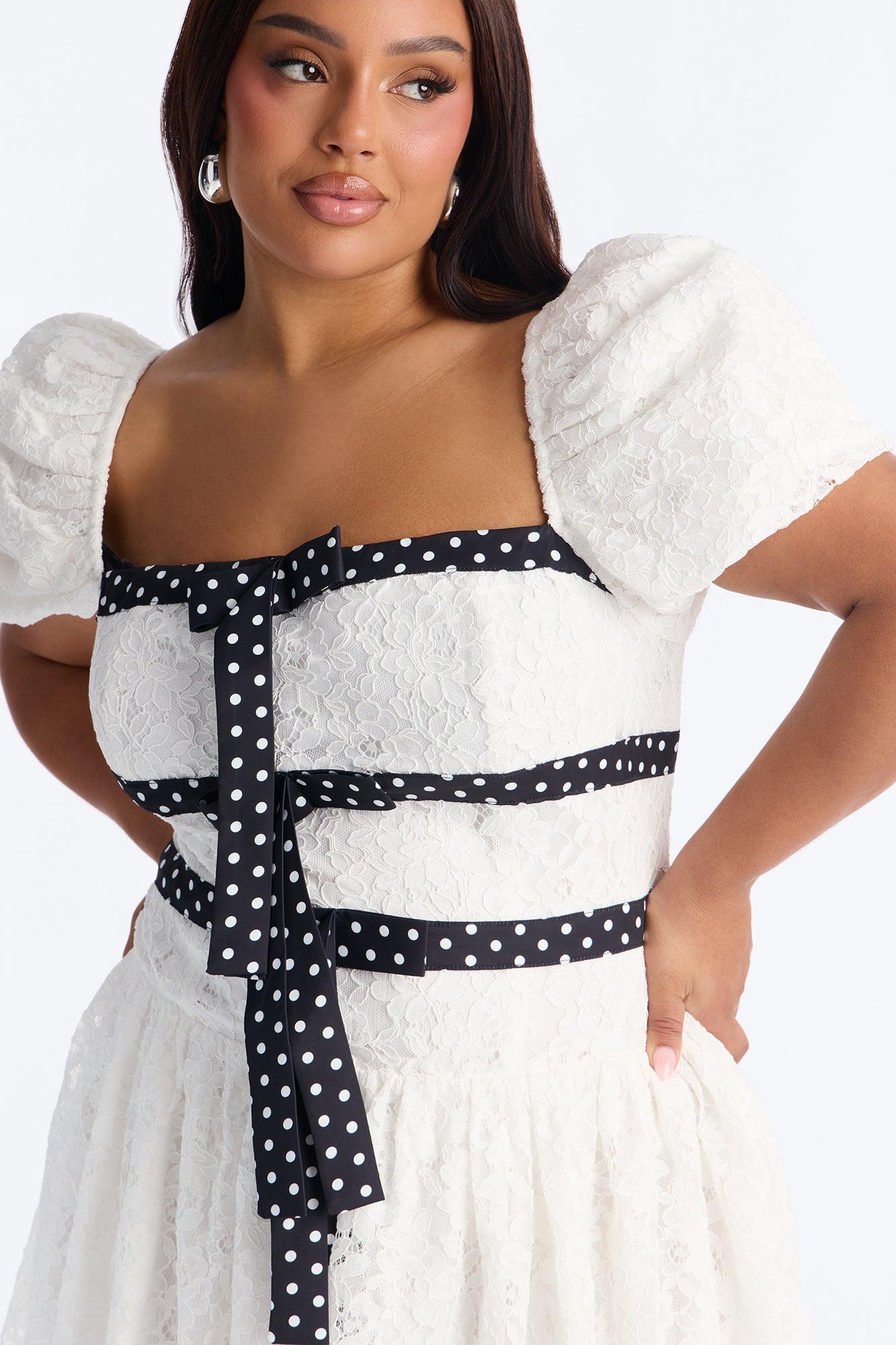 Eternal Lace Puff Sleeve Mini Dress - Ivory/combo Female Product Image