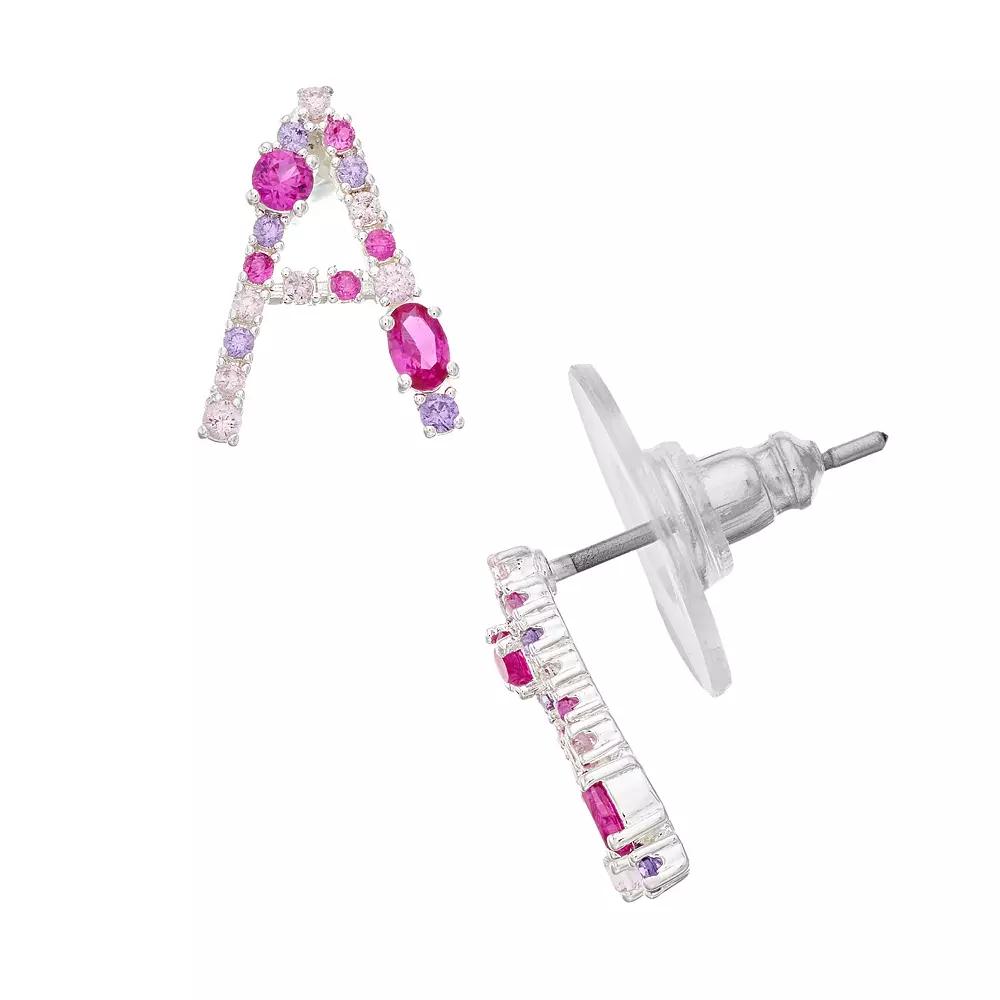 City Luxe Silver Tone Cubic Zirconia Initial Stud Earrings, Women's, Silver Tone A Product Image