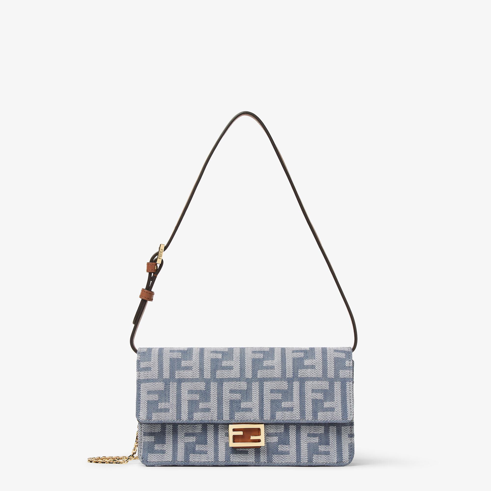 Wallet On Chain BaguetteBlue denim-effect FF jacquard wallet Product Image