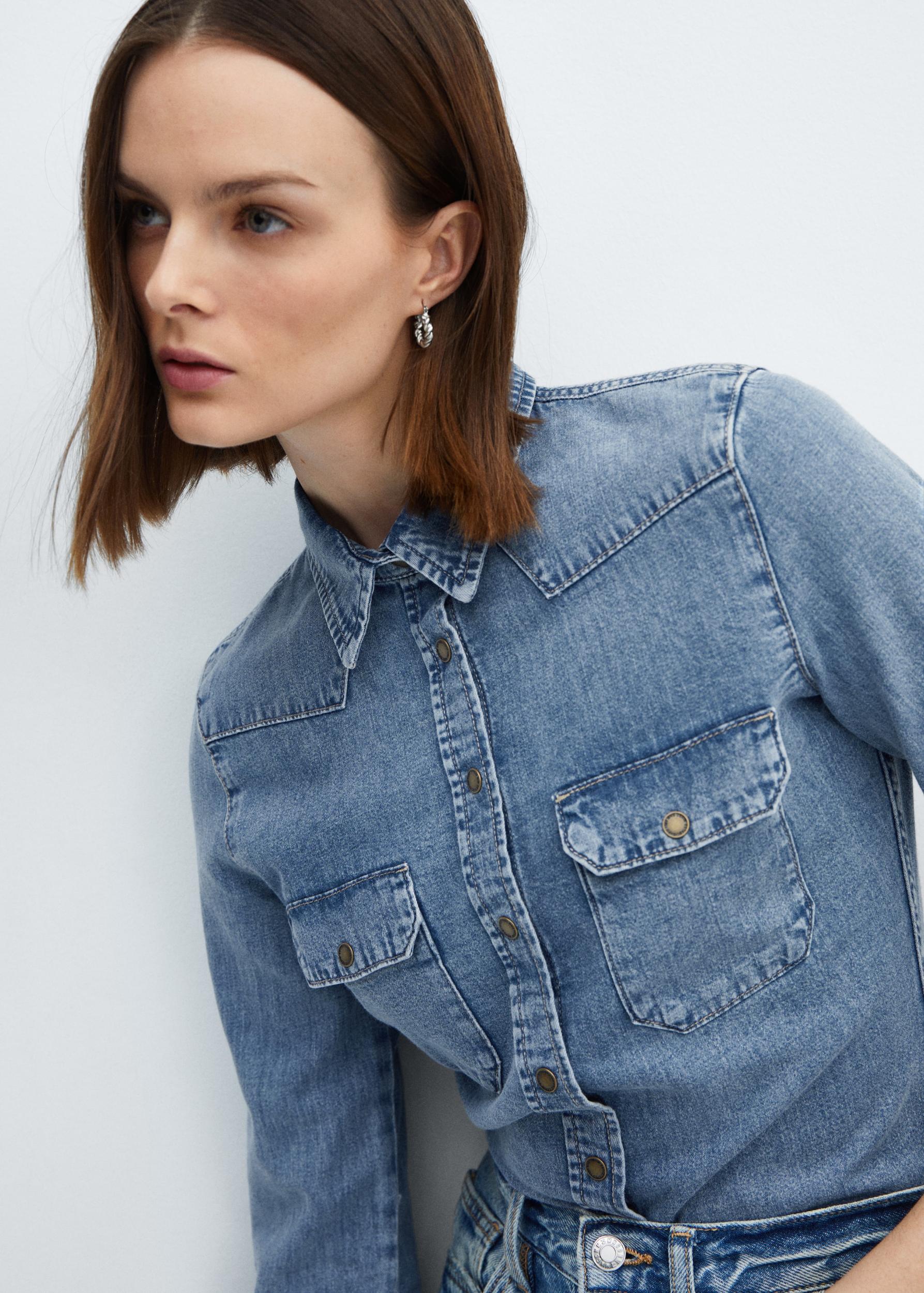 Chest-pocket denim shirt - Women | MANGO USA Product Image