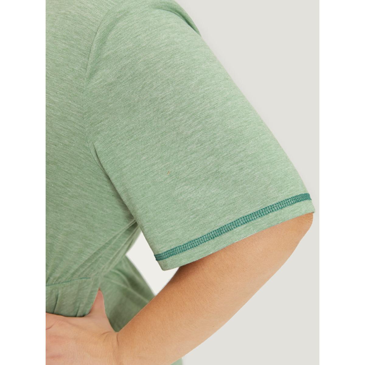 Plus Size Supersoft Essentials Contrast Layered Elastic Waist A Line Dress Mint Women Casual Contrast V-neck Short sleeve Curvy Midi Dress BloomChic 14-16/1X Product Image