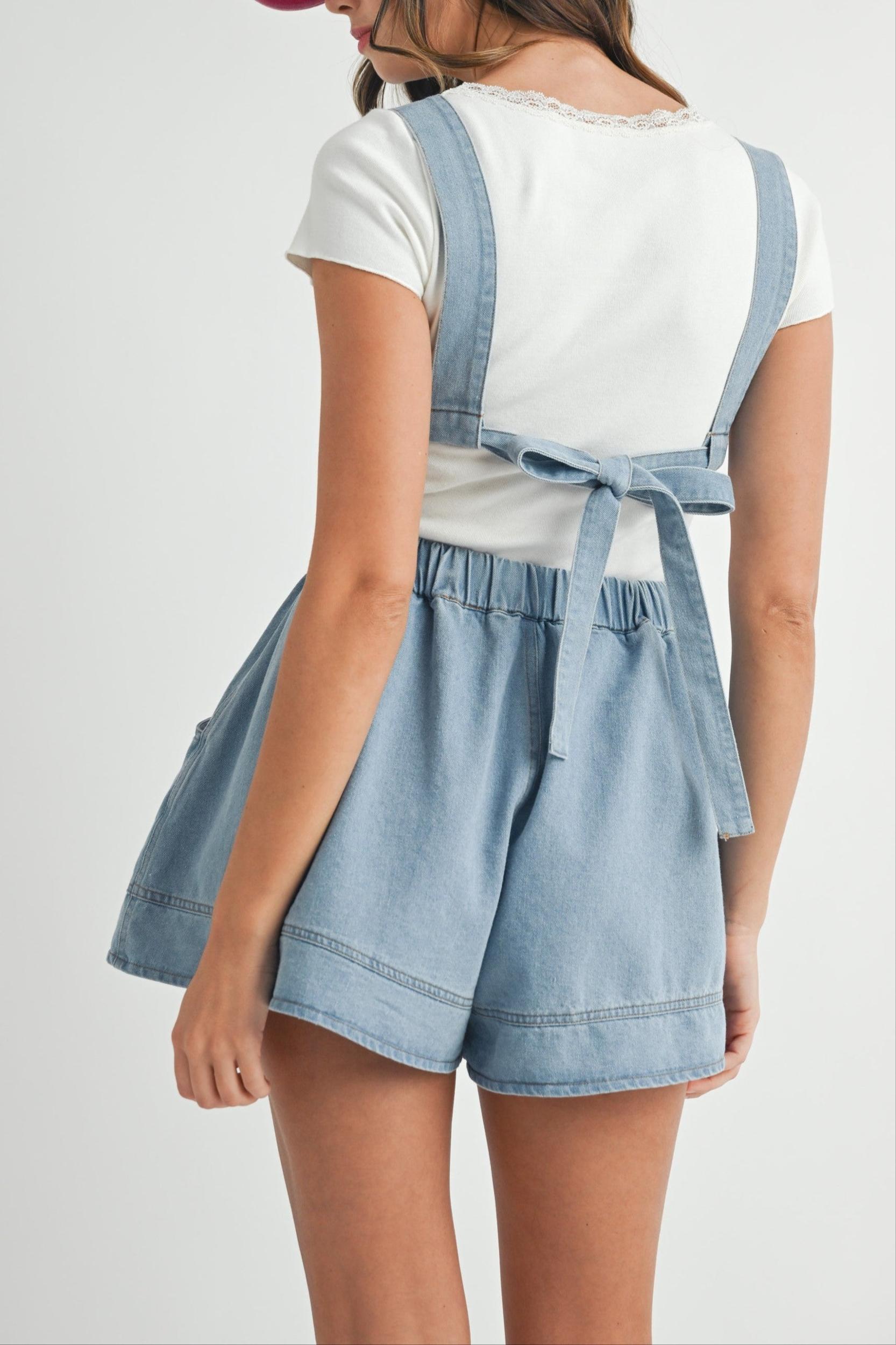 Denim Drawstring Overall Romper Product Image