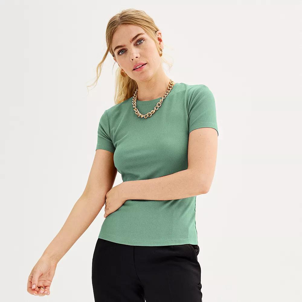 Women's Nine West Fitted Ribbed Crewneck Top,  Product Image