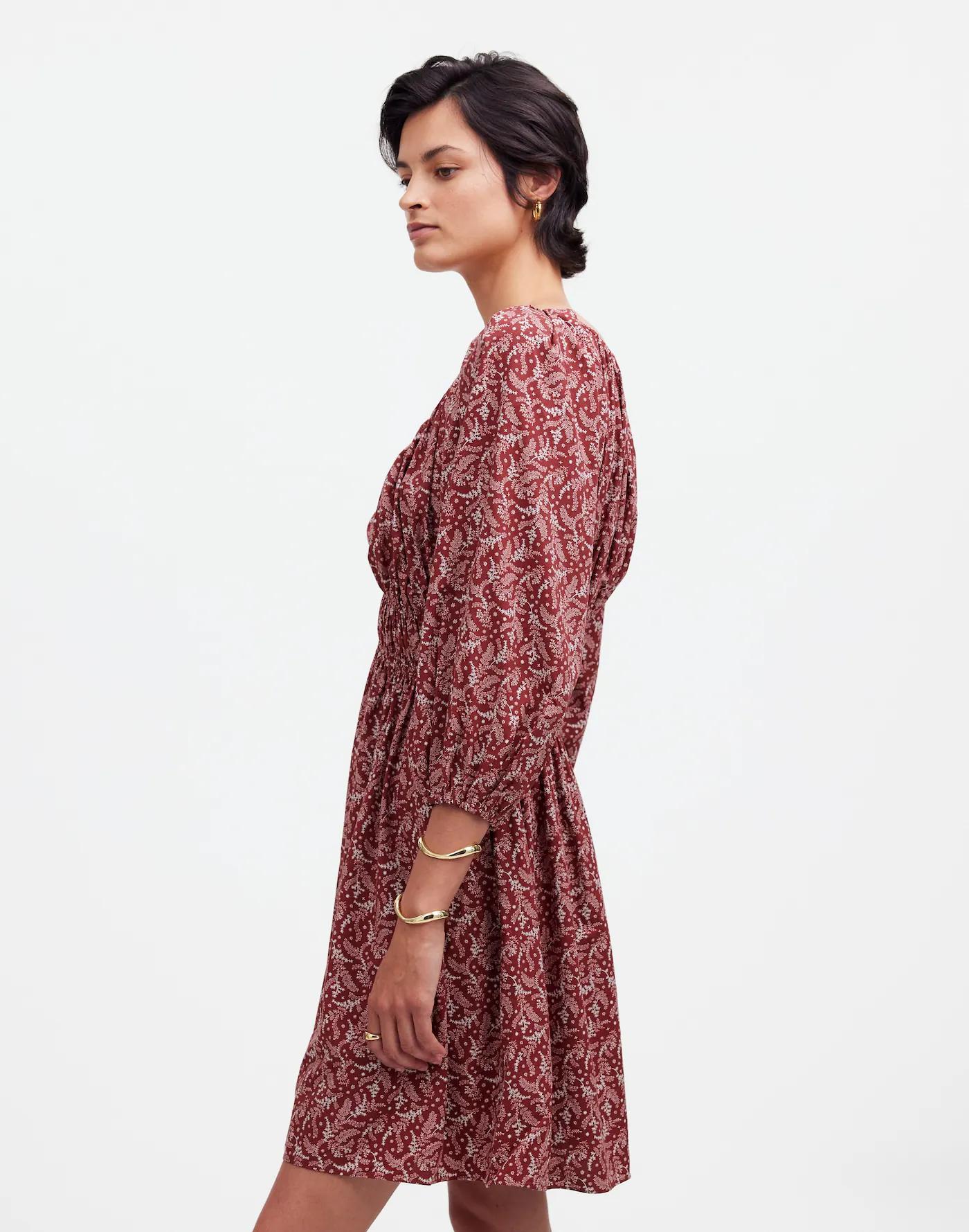 Puff-Sleeve V-Neck Mini Dress in Paisley Floral Product Image