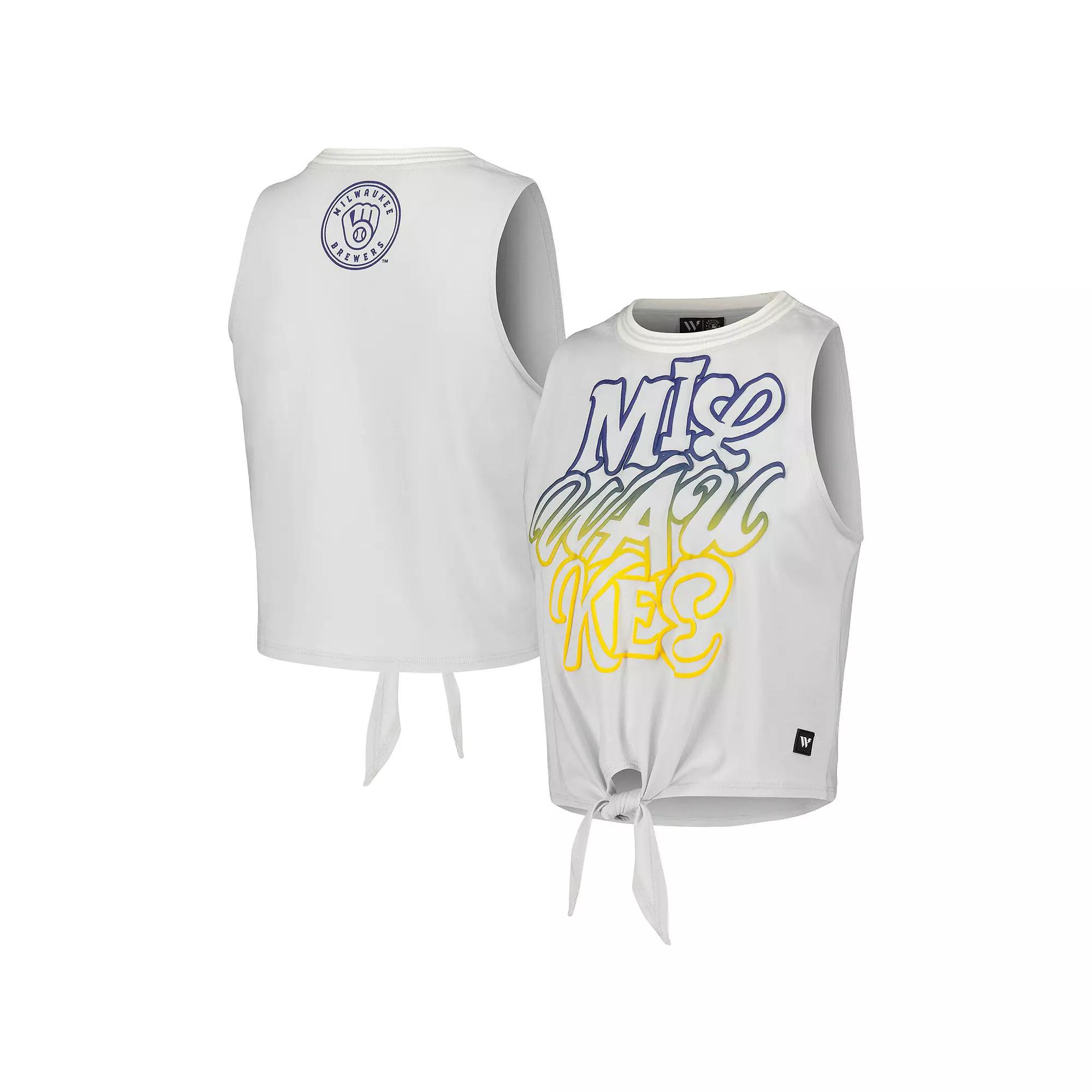 Women's The Wild Collective White Milwaukee Brewers Twisted Tie Front Tank Top,  Product Image