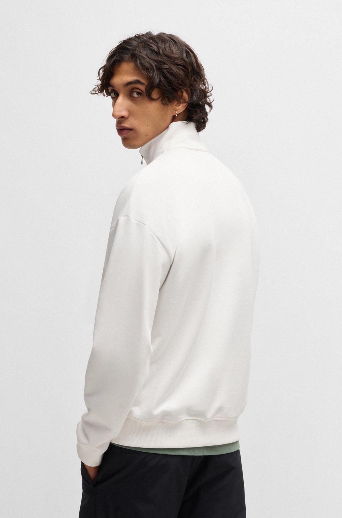 Zip-neck sweatshirt in cotton terry with logo print Product Image