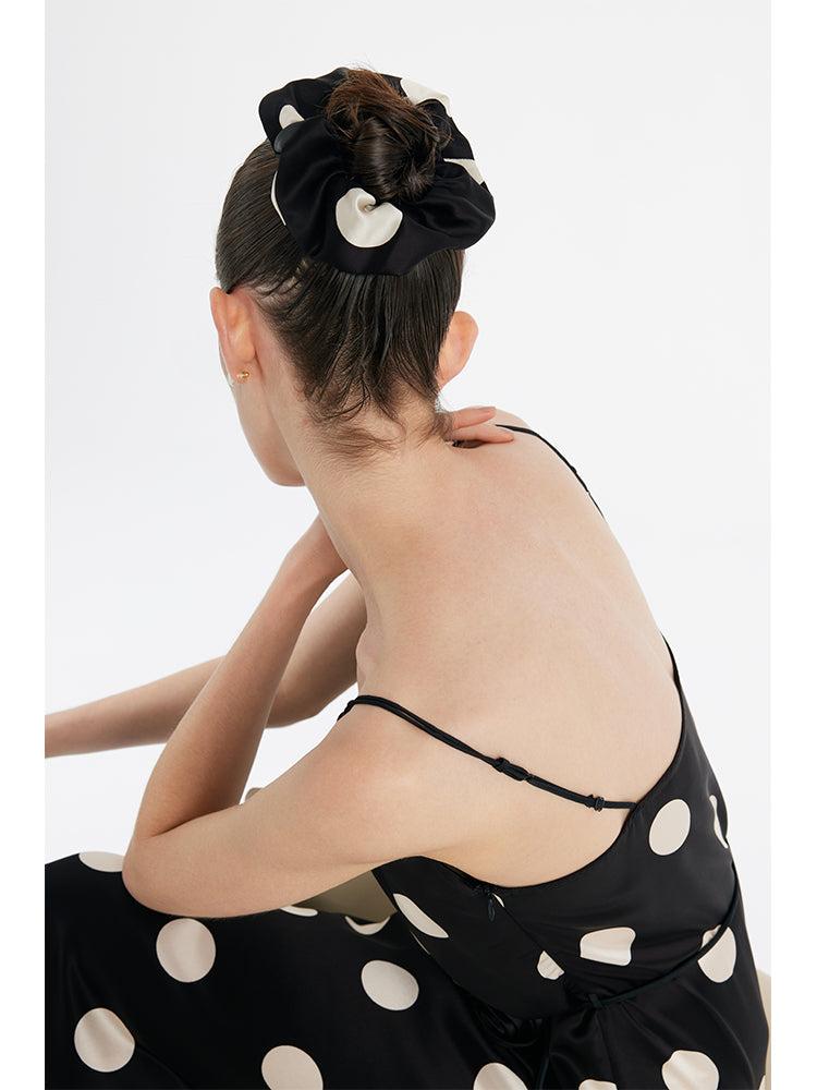 Acetate Polka Dots Print Spaghetti Strap Women Midi Dress With Rose Be Product Image