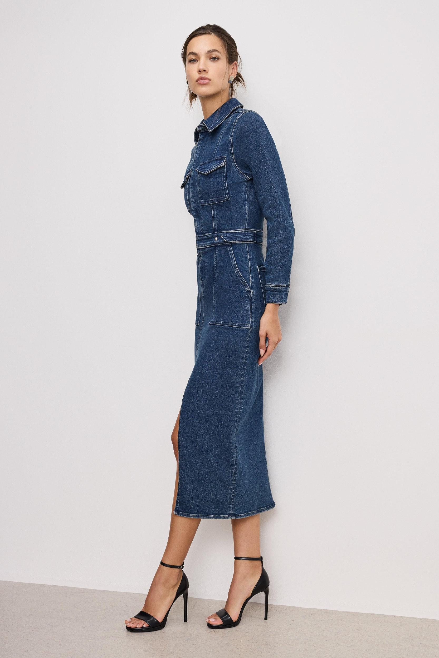 FIT FOR SUCCESS LONG SLEEVE MIDI DRESS | INDIGO724 Product Image