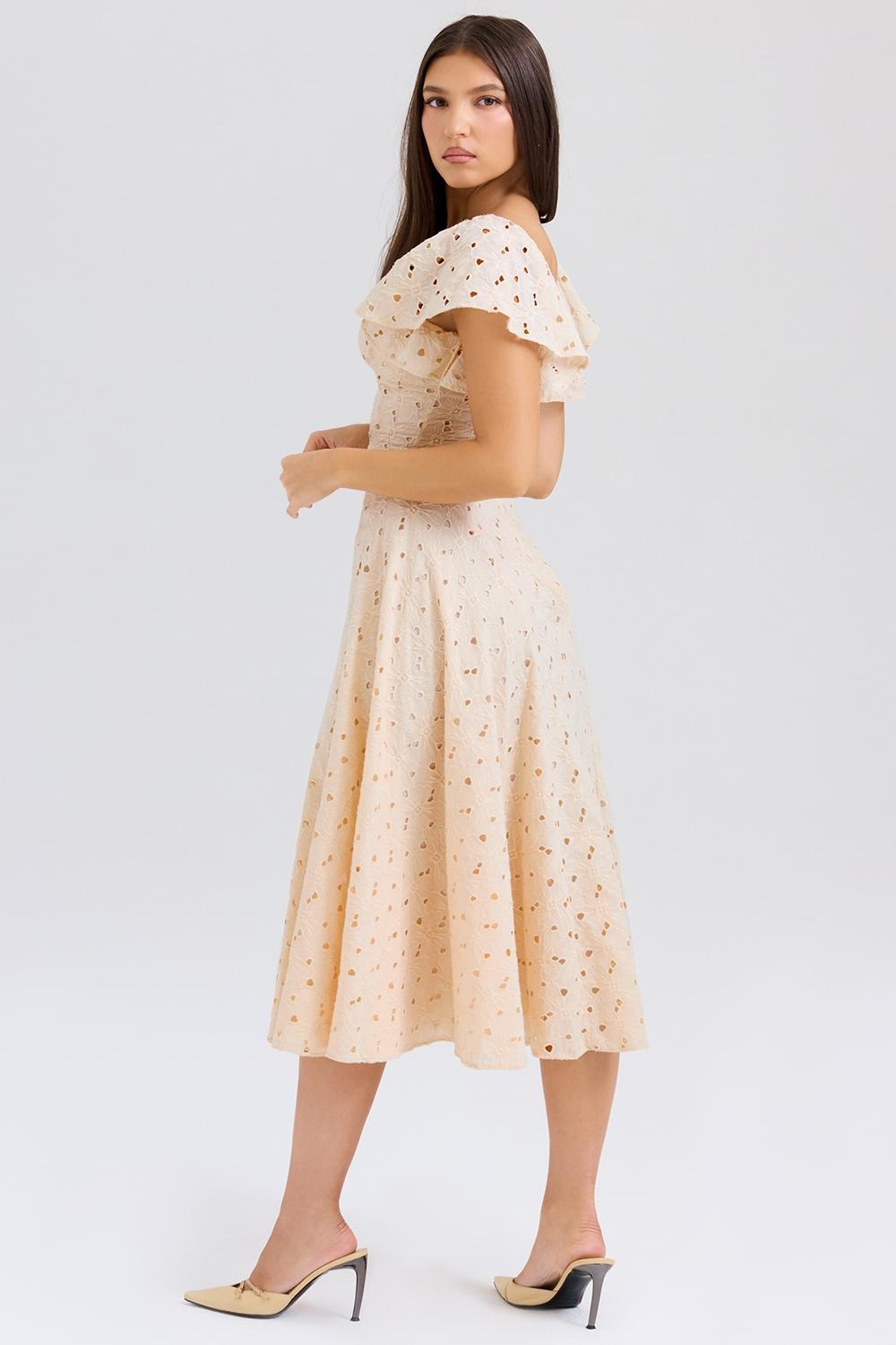 Amaya  cream tea broderie anglais midi dress Product Image
