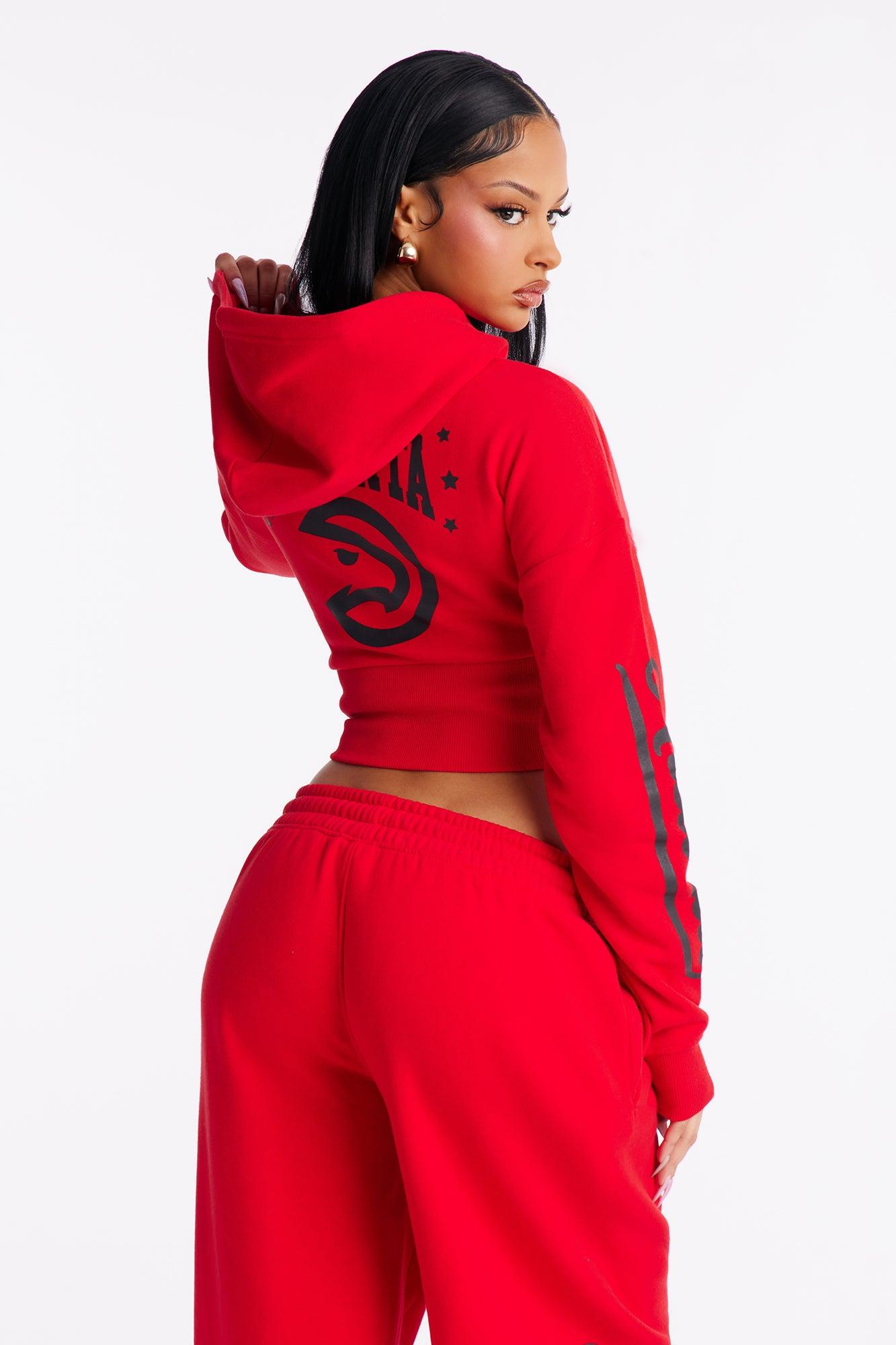 NBA Atlanta Hawks Cropped Fleece Full Zip Hoodie - Red Female Product Image