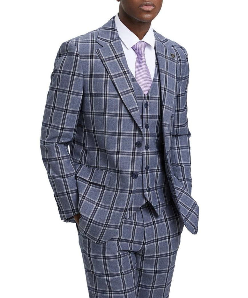 Stacy Adams - Hybrid Fit Plaid 3 Piece Grey Suit Product Image