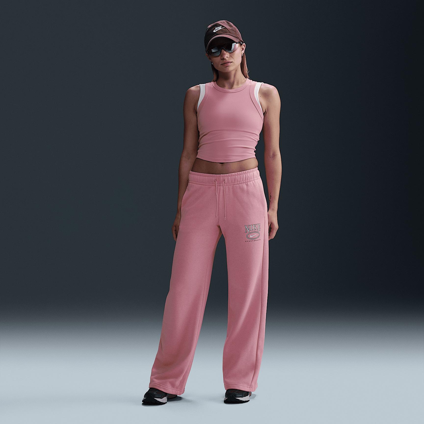 Womens Nike Sportswear Club Fleece Mid-Rise Wide-Leg Graphic Pants | HJ0869-699 Product Image