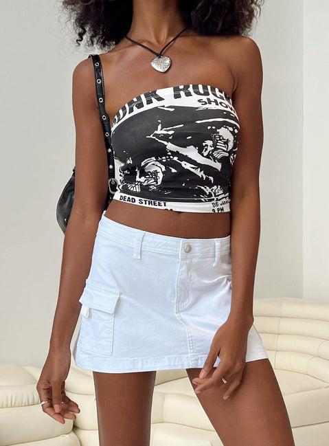 Grishea Low Rise Denim Skirt White Product Image