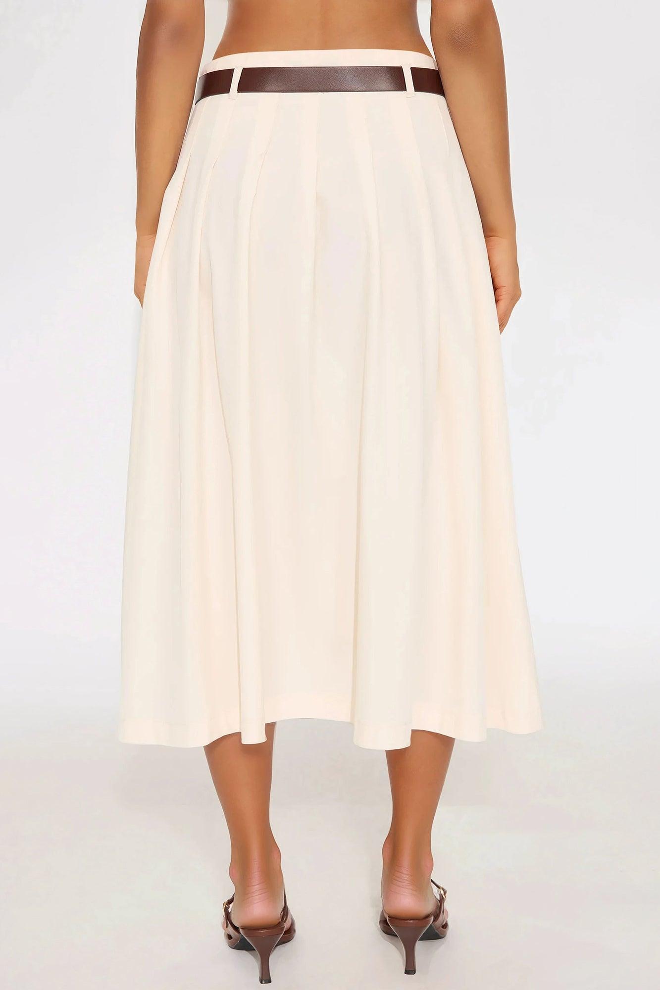 Tory Pleated Midi Skirt - Ivory Product Image