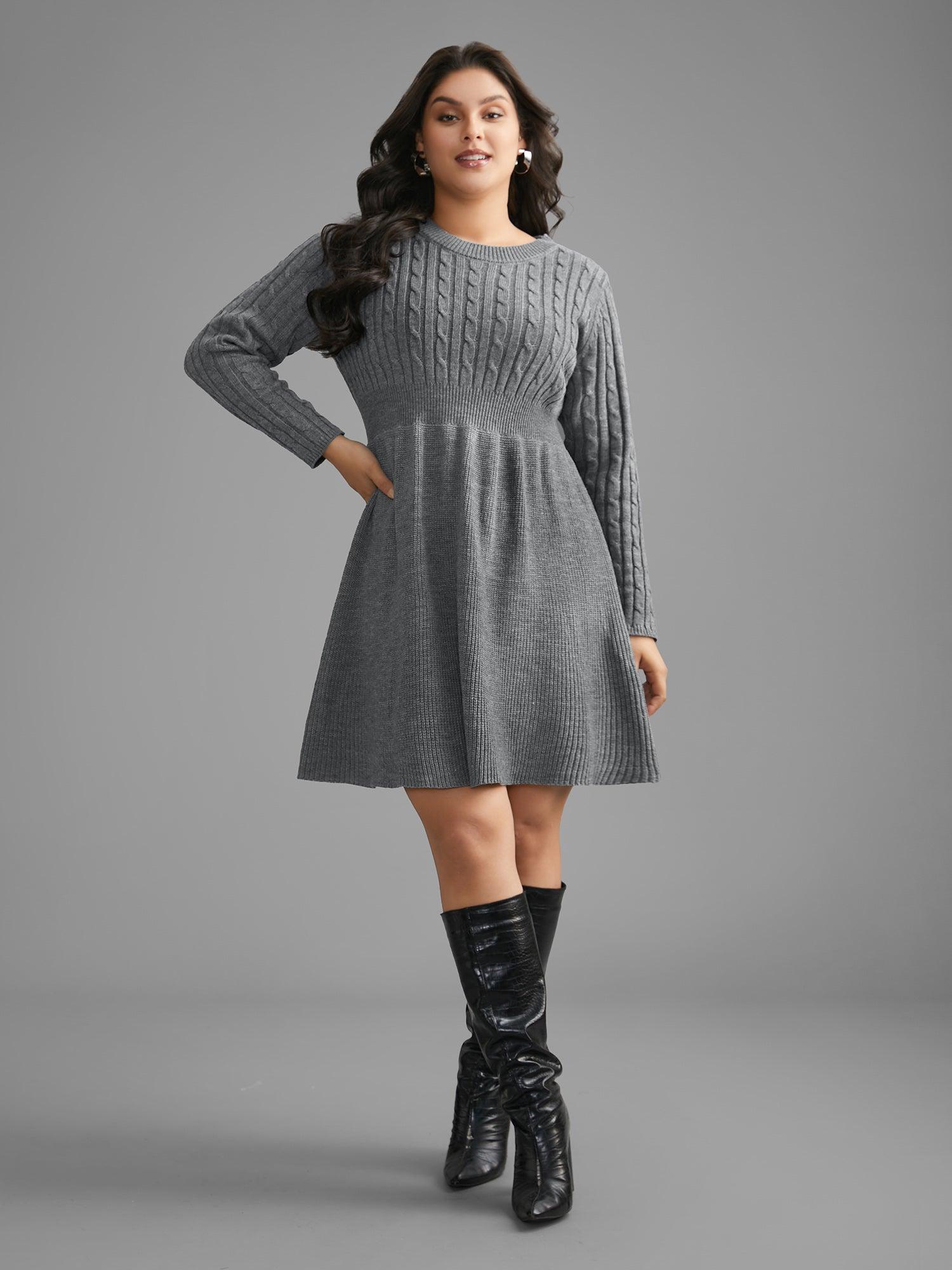 Cable Knit Fit-and-Flare Midi Sweater Dress Female Product Image