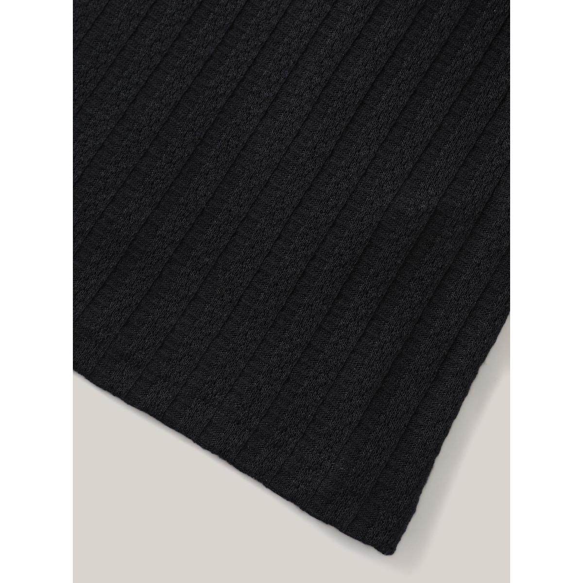 Plus Size Textured Pit Strip Layered Sleeve Sheer T-Shirt Black Women Leisure Texture Round Neck Casual T-shirts BloomChic 26/4X Product Image