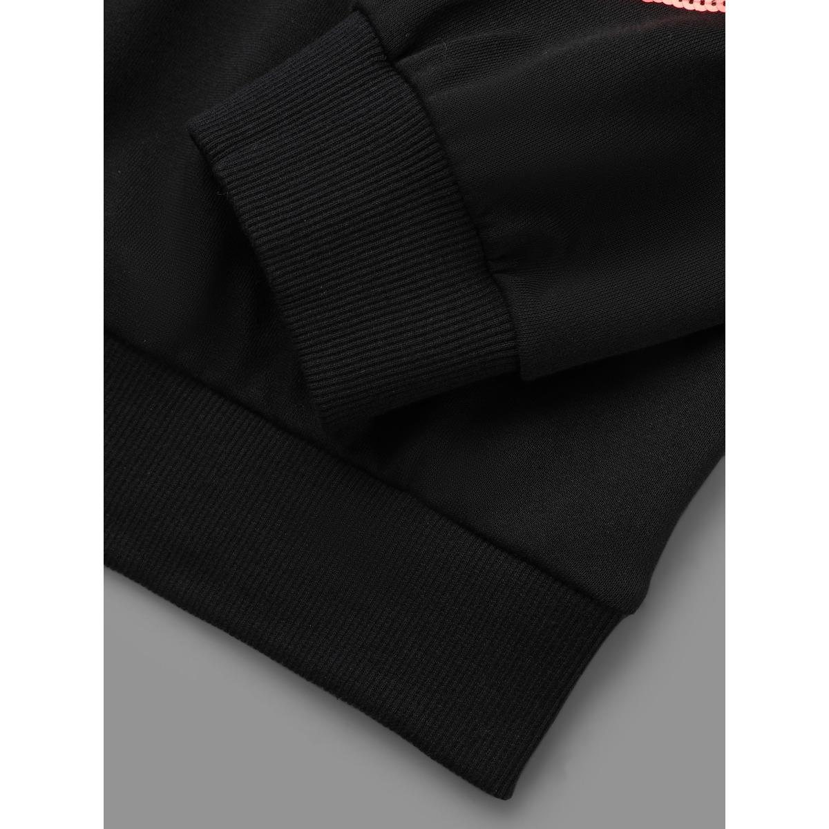 Plus Size Sequin Heart Embellished Puffy Sleeves Sweatshirt Women Black Casual Round Neck Everyday Sweatshirts BloomChic 18-20/2X Product Image