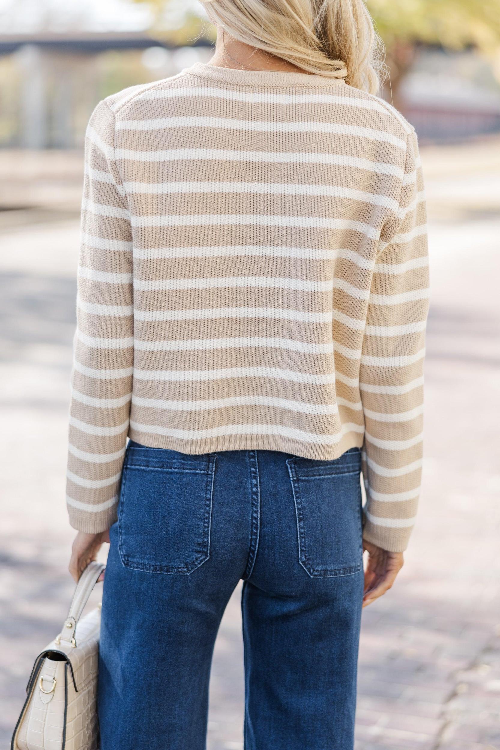 Ready To Go Taupe Striped Cardigan Female Product Image