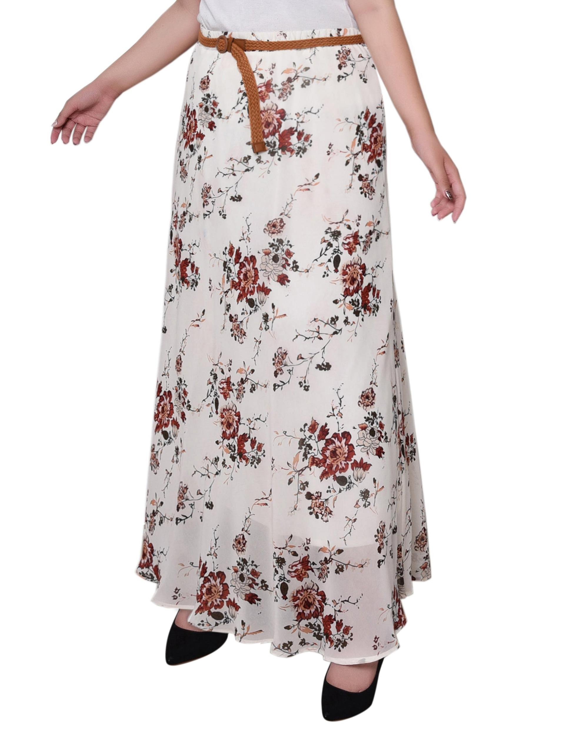 Ivory Floral Chiffon Maxi Skirt - Plus Product Image