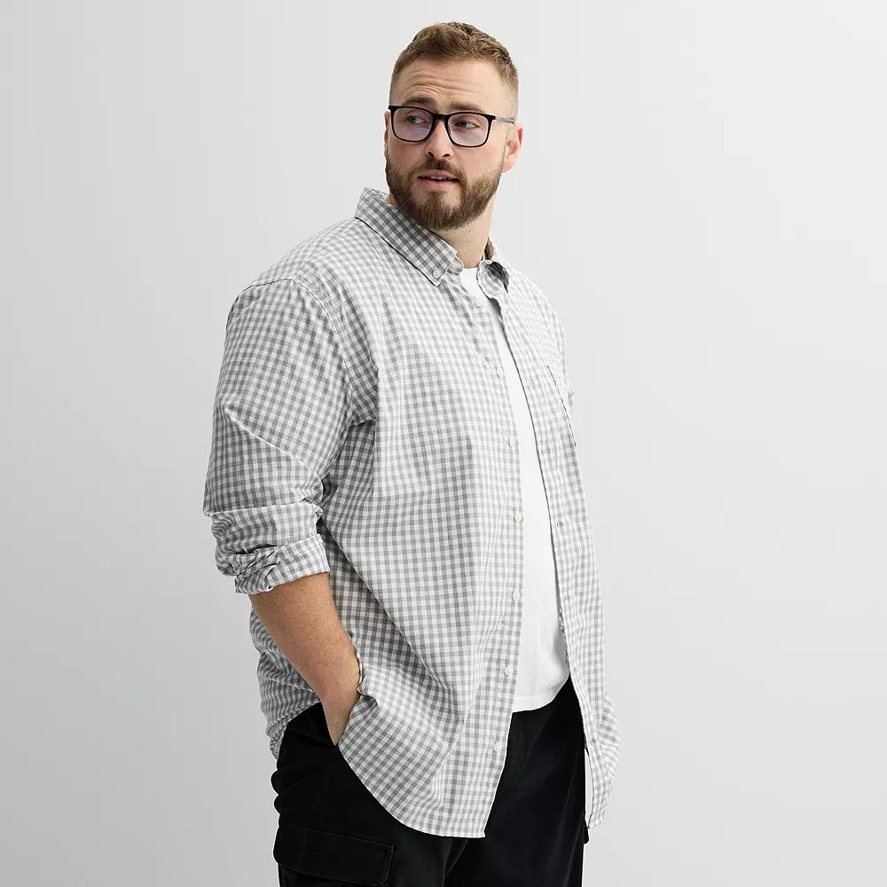 Big & Tall Sonoma Goods For Life® Perfect Length Button-Down Shirt, Men's, Size: Medium Tall, Grey Gingham Product Image