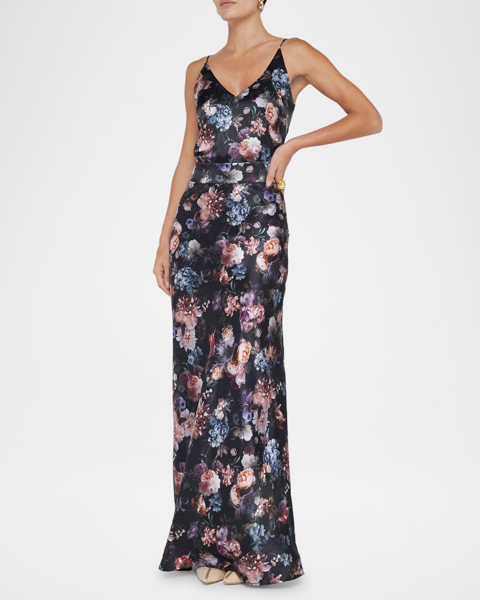 Ryker Bias-Cut Floral Silk Skirt Product Image