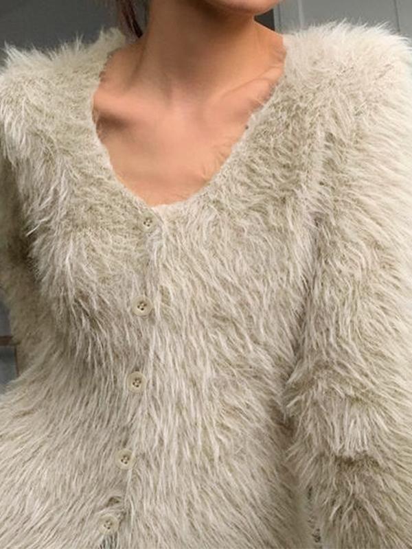 Solid Color V Neck Button Up Cardigan Product Image