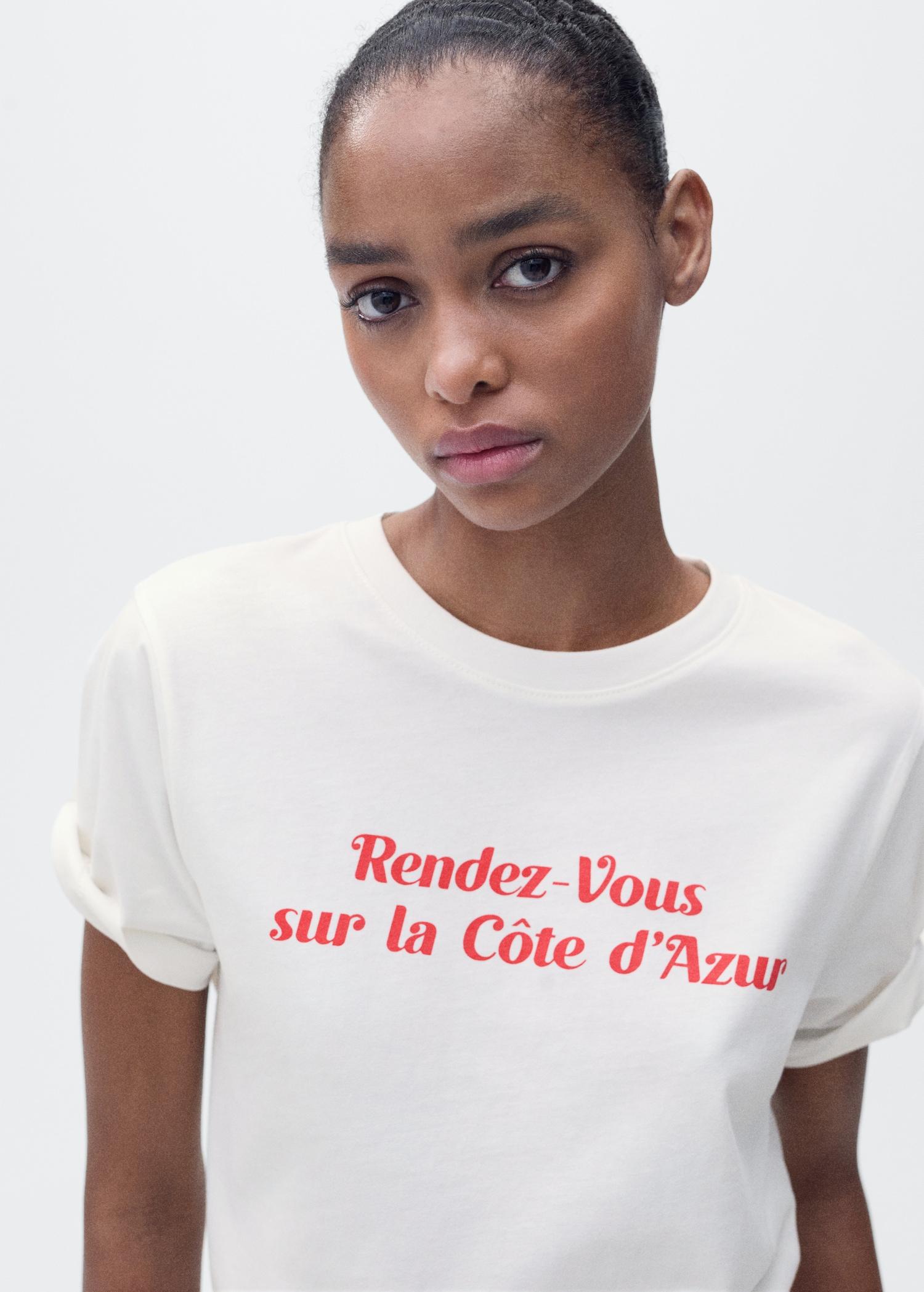 Short-sleeved printed t-shirt - Women | MANGO USA Product Image