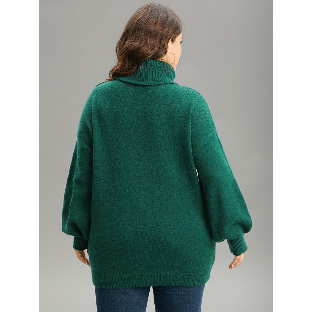 Plus Size Anti-Pilling Letter Graphic Elastic Cuffs Pullover DarkGreen Women Casual Loose Long Sleeve Lapel Collar Festival-Christmas Pullovers BloomChic 30/6X Product Image