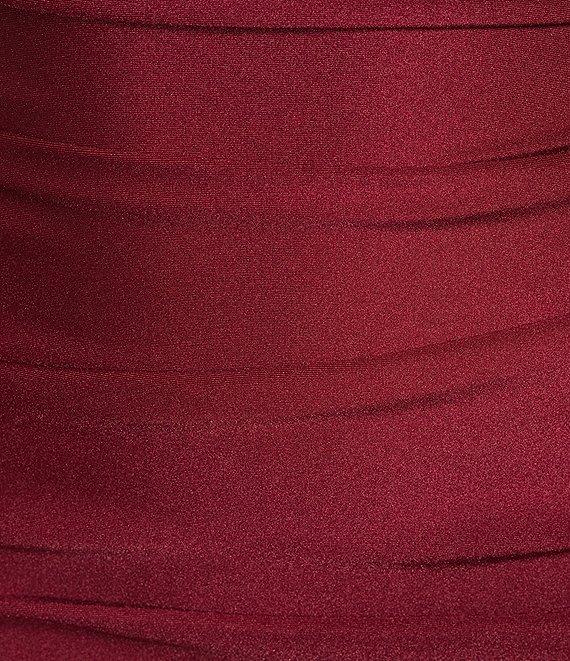 Midnight Doll Satin Knit Scoop Neck Rhinestone Strap Criss Cross Back Bodycon Dress Product Image