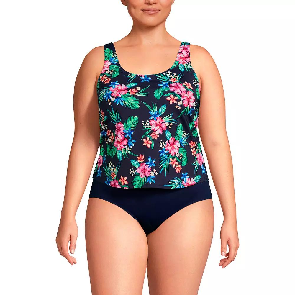 Plus Size Lands' End Chlorine Resistant Scoop Neck One Piece Fauxkini Swimsuit, Women's, Size: 20 W, Blue Floral Product Image