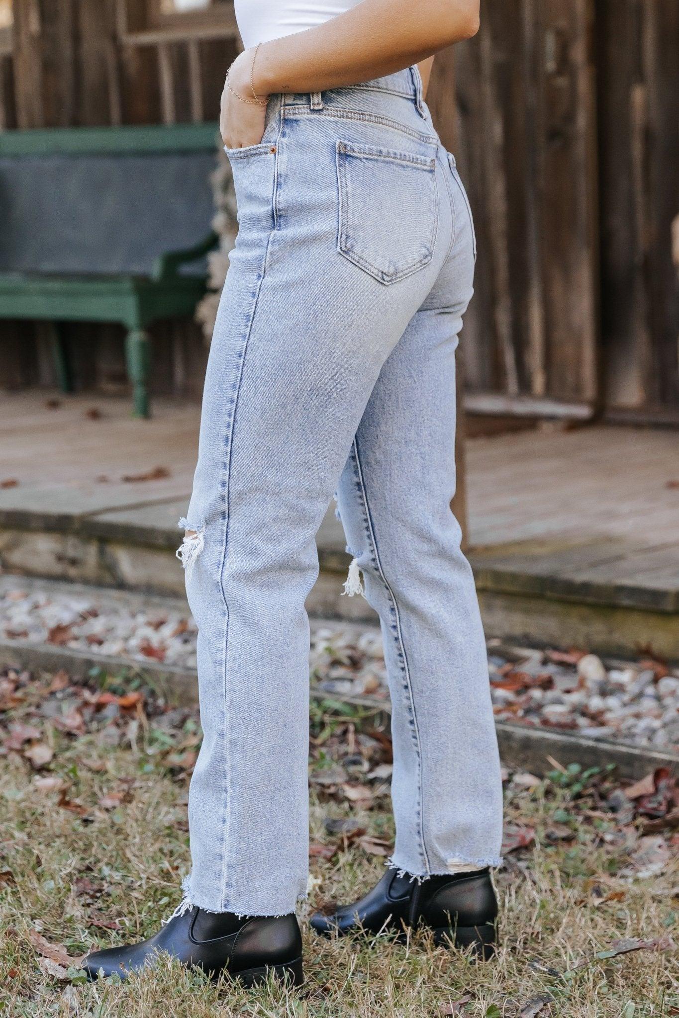 Light Wash High Rise Distressed Straight Leg Jeans - FINAL SALE Product Image