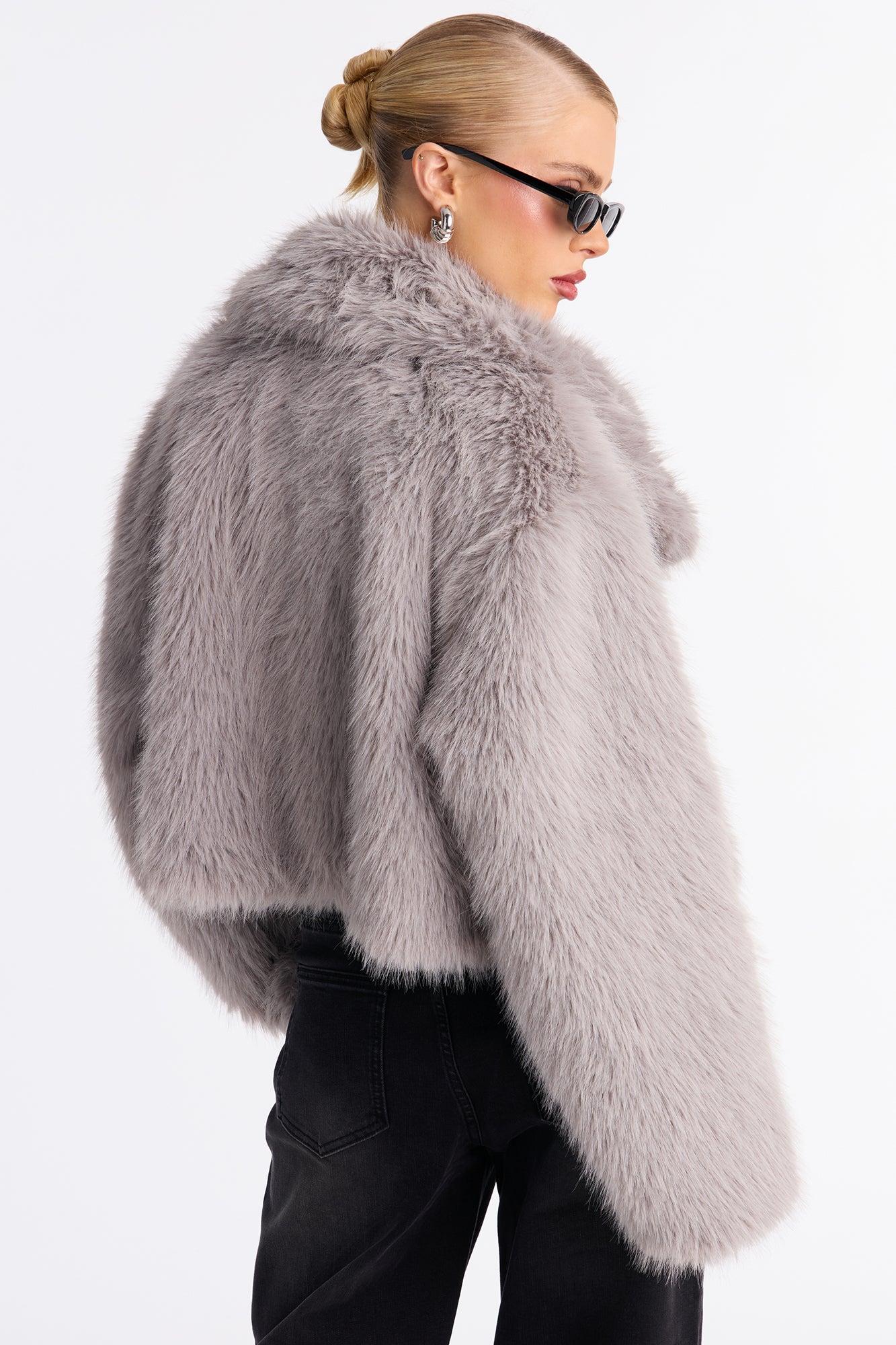 Full Of Charisma Faux Fur Cropped Coat - Light Grey Female Product Image