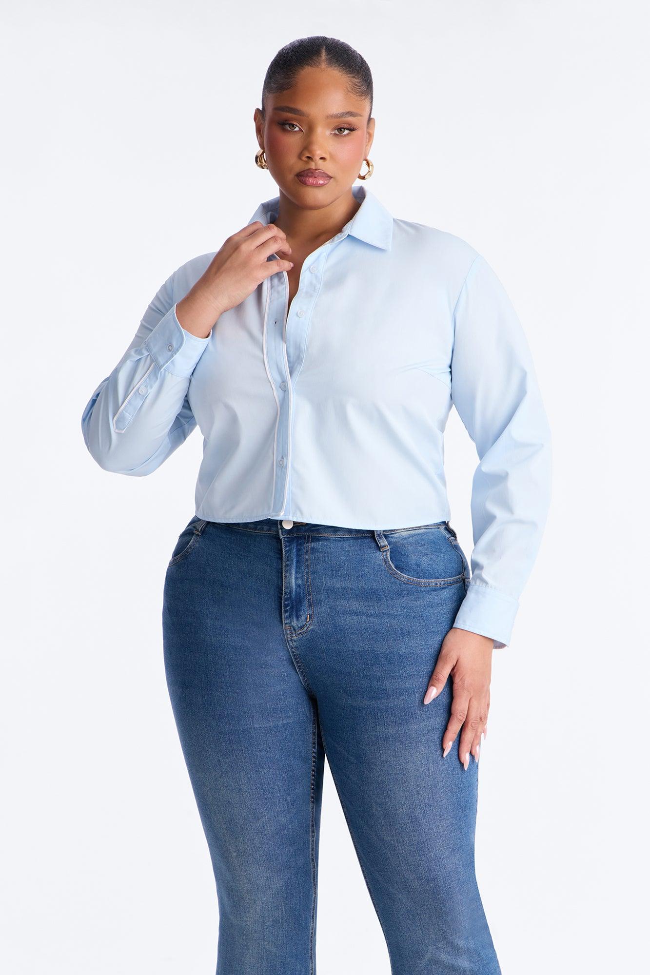 Just A Little Office Glam Poplin Shirt - Light Blue Female Product Image