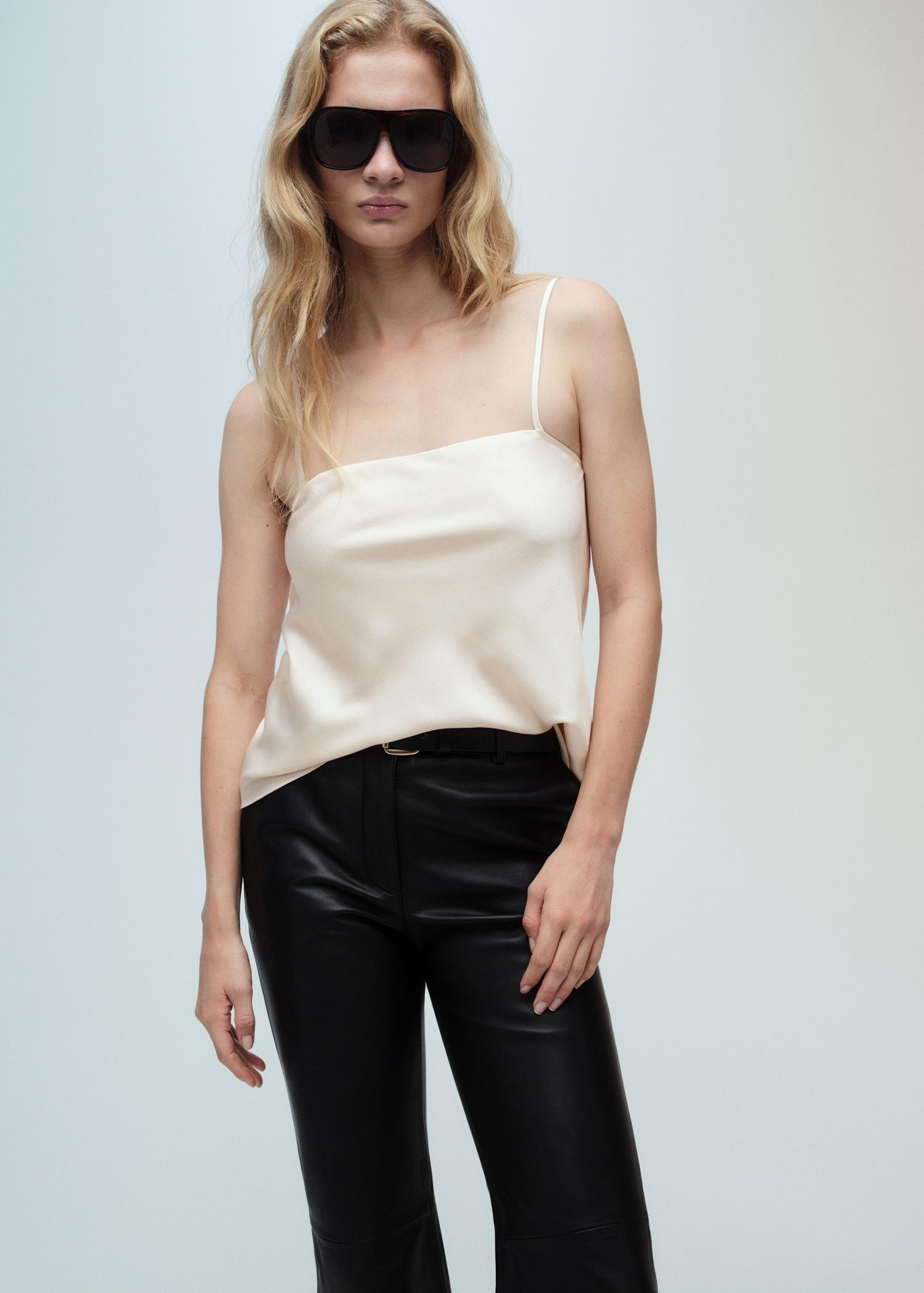 Satin top with thin straps - Women | MANGO USA Product Image