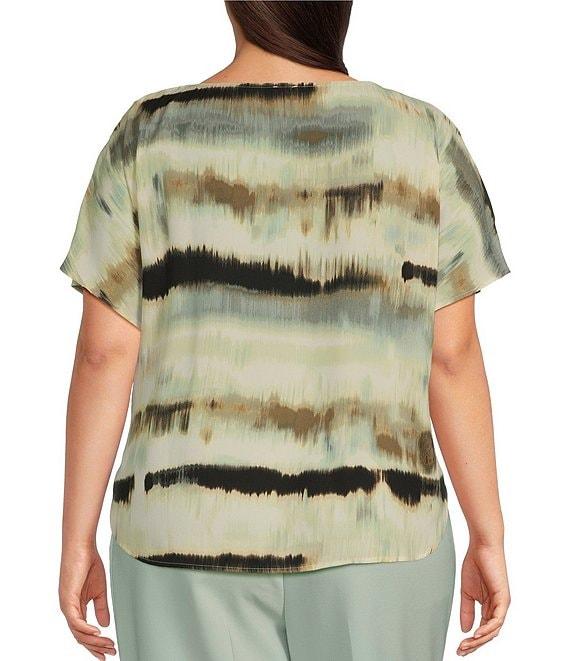 Anne Klein Plus Size Bateau Neck Short Sleeve Printed Blouse Product Image