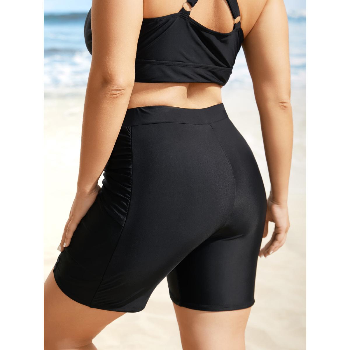 Plus Size High Rise Tiered Drawstring Gathered Swim Bottom Women's Swimwear Black Beach Gathered High stretch Skinny High Rise Side seam pocket Curve Swim Bottoms BloomChic 30/6X Product Image