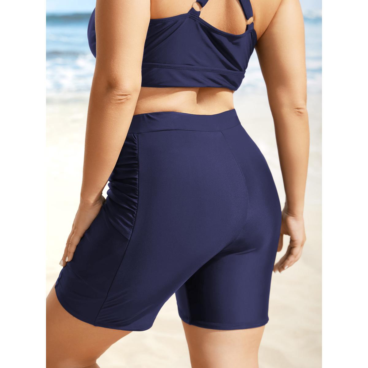 Plus Size High Rise Tiered Drawstring Gathered Swim Bottom Women's Swimwear Indigo Beach Gathered High stretch Skinny High Rise Side seam pocket Curve Swim Bottoms BloomChic 14-16/1X Product Image
