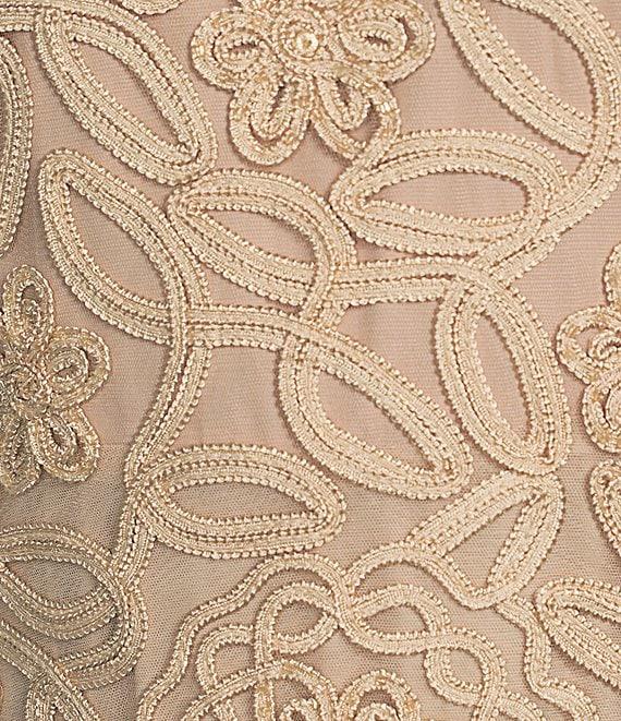 Soulmates Embroidered Floral Lace Bodice 3/4 Sleeve Square Neck Gown Product Image