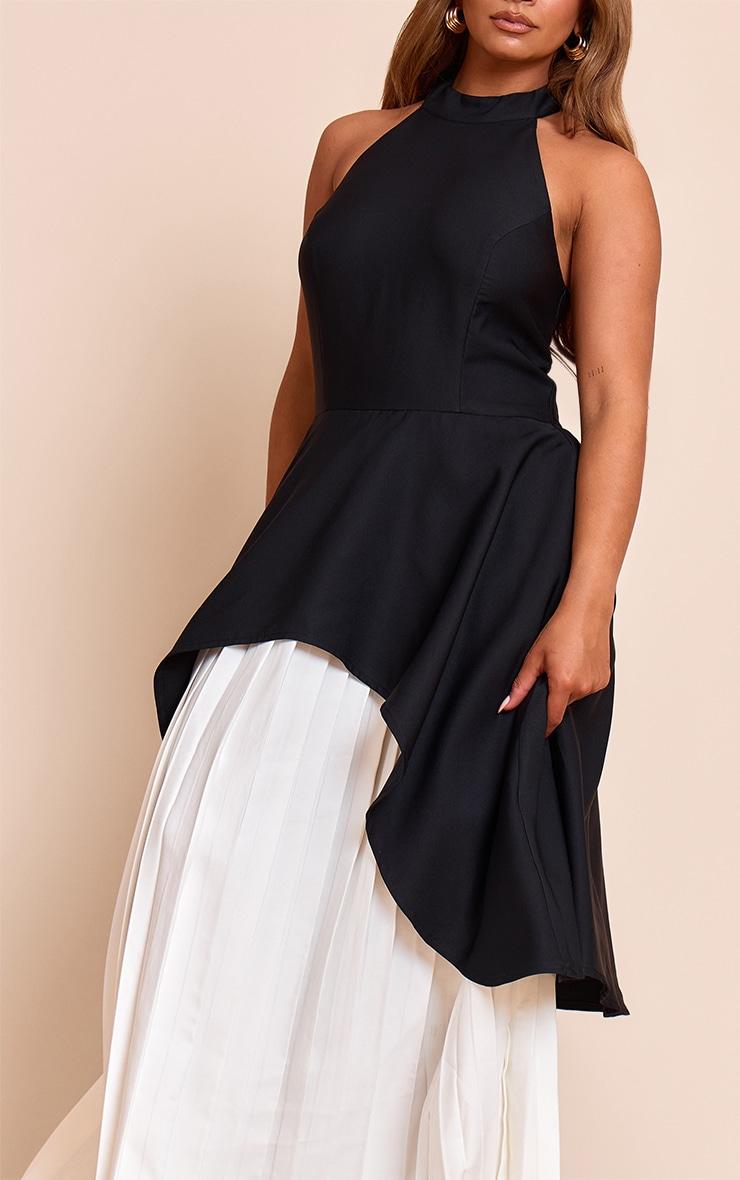 Shape Black High Neck Waterfall Contrast Pleat Maxi Dress Product Image