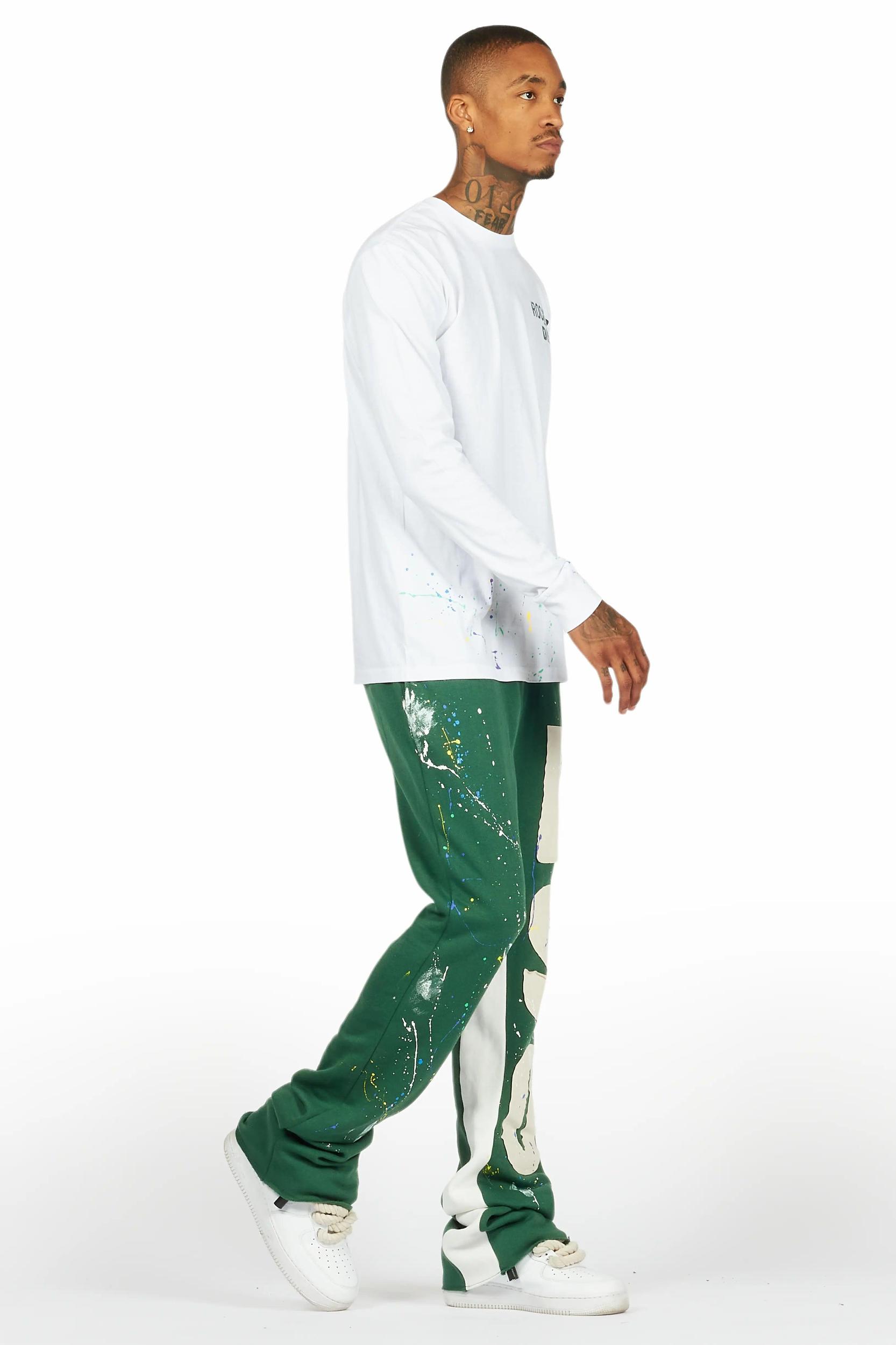 Bert White/Green Long Sleeve T-Shirt/Baggy Pant Set Male Product Image