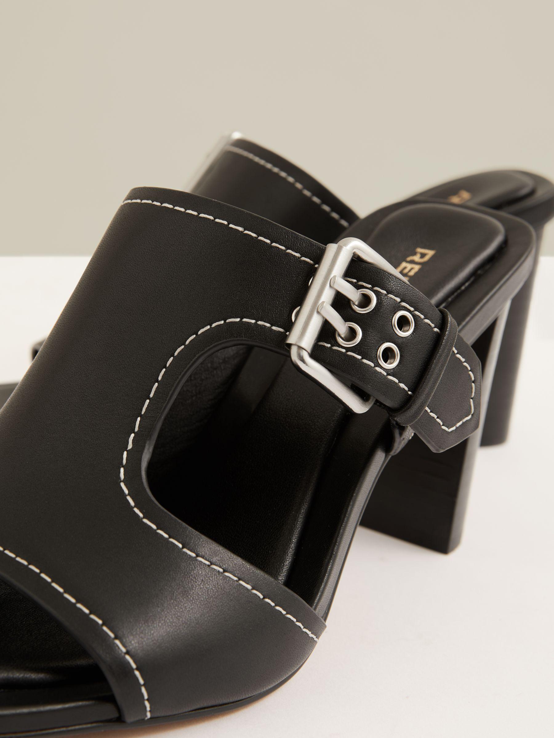 Leather Buckle Block-Heel Sandals in Black Product Image