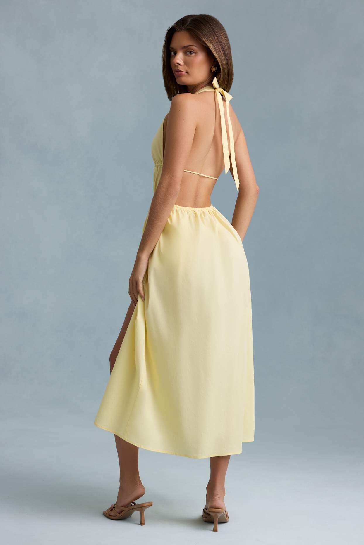Backless Cotton-Poplin Maxi Dress in Lemon Yellow Product Image