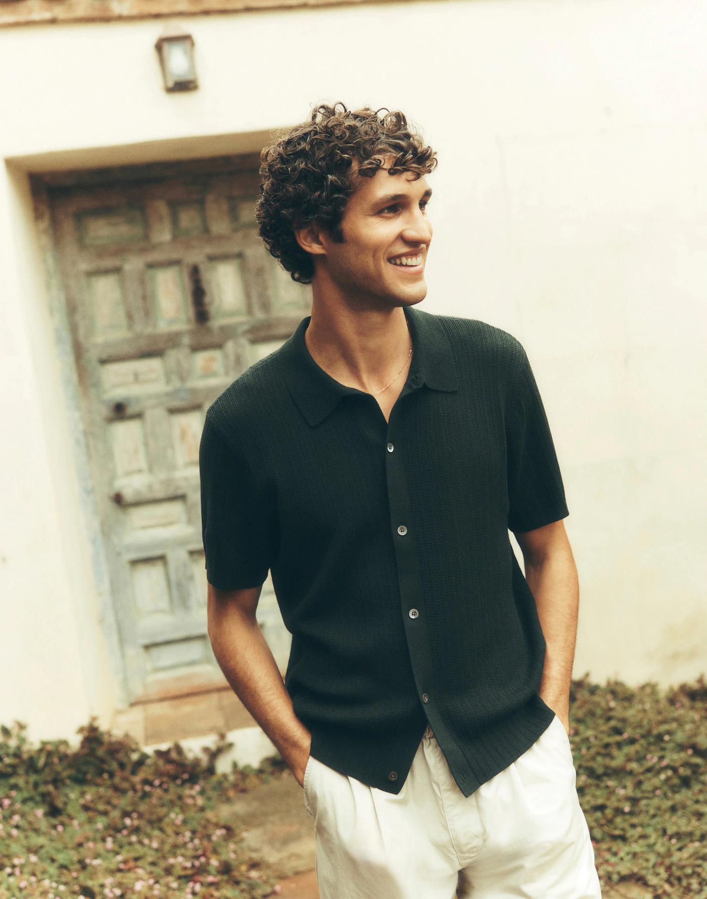 Tuck-Stitch Button-Up Sweater Polo Product Image